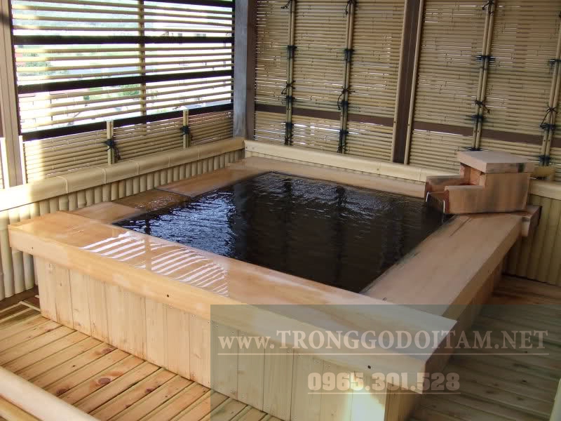 bồn tắm bằng gỗ kiểu nhật hình vuông