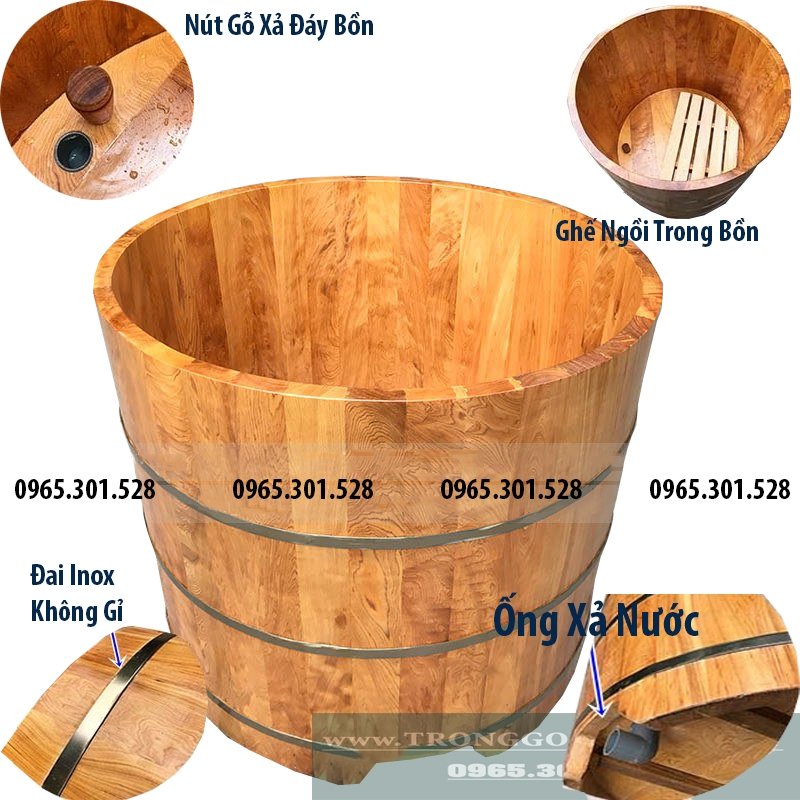 thùng tắm gỗ dáng tròn gỗ pơ mu chuyên để ngâm thuốc