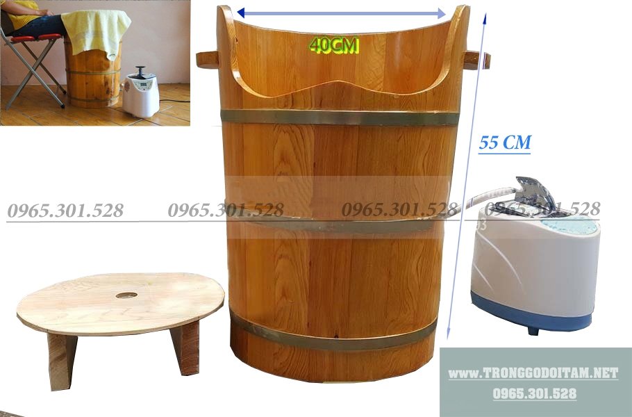 chậu gỗ massage xông hơi chân