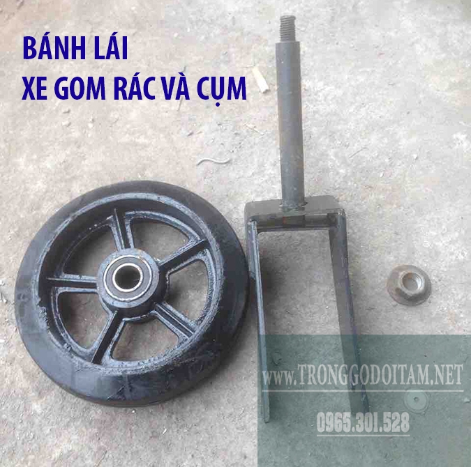 bánh lái xe gom rác đẩy tay đầy đủ bu lông ốc vít long đen