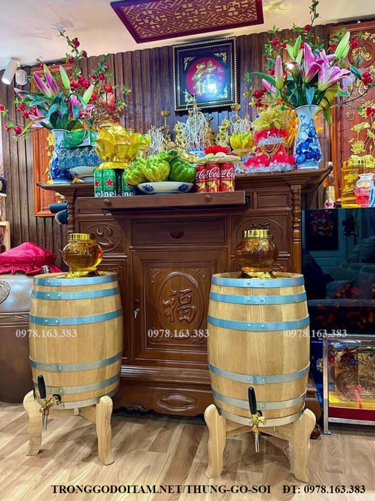 thùng gỗ sồi 200l dáng đứng