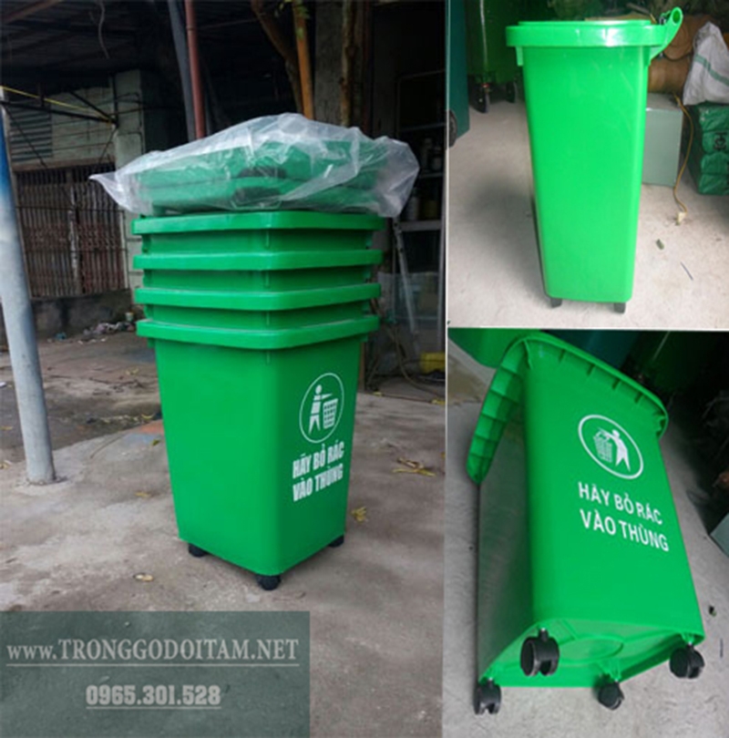 thùng rác nhựa 60l dễ dàng di chuyển