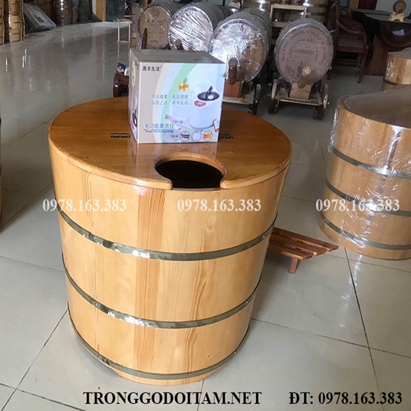 THÙNG GỖ XÔNG HƠI DÁNG TRÒN