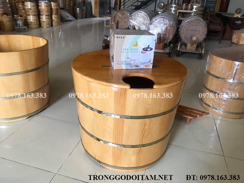 bồn tắm gỗ xông hơi hình tròn 2 trong 1