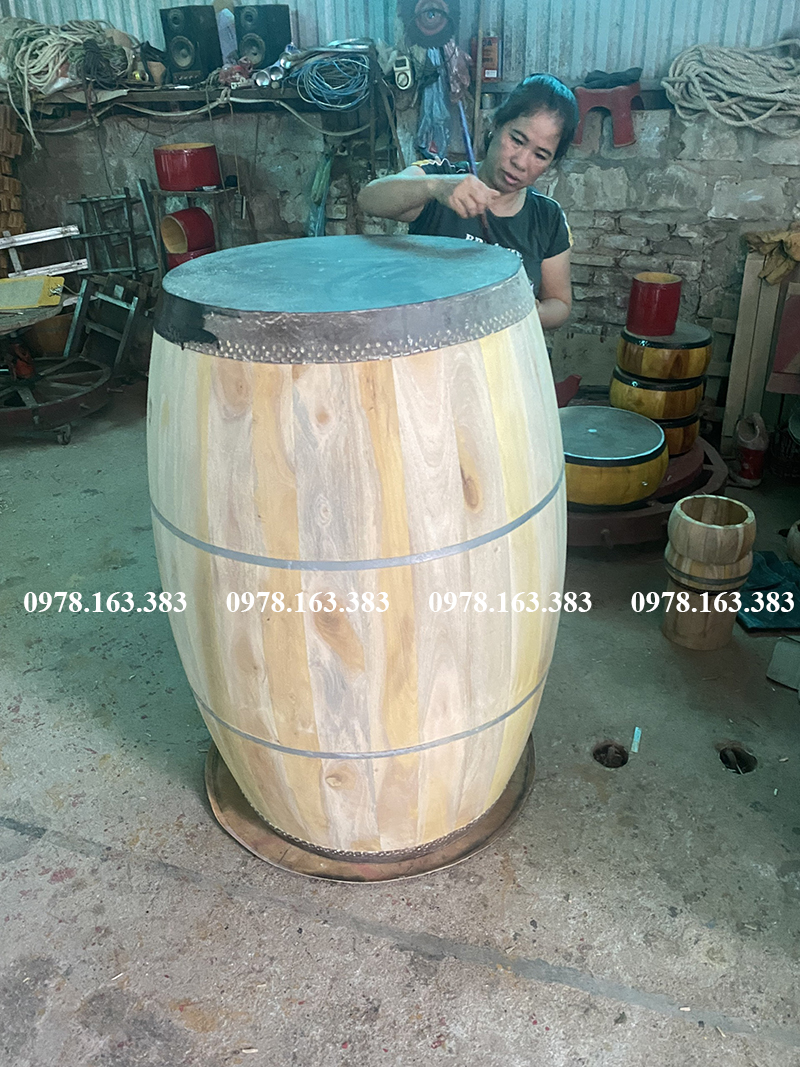trống gỗ mít da trâu già